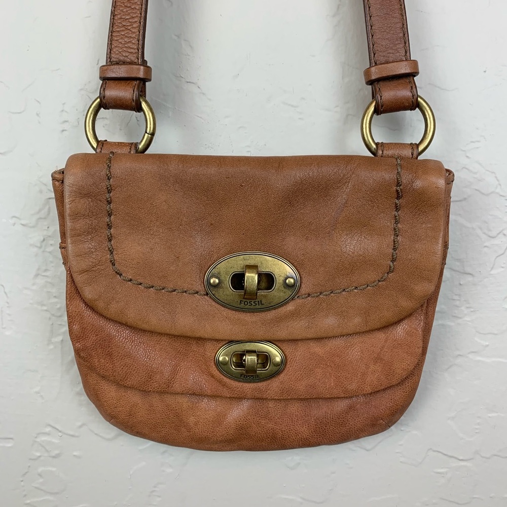 VTG Fossil Crossbody Brown Leather Purse Bag Small